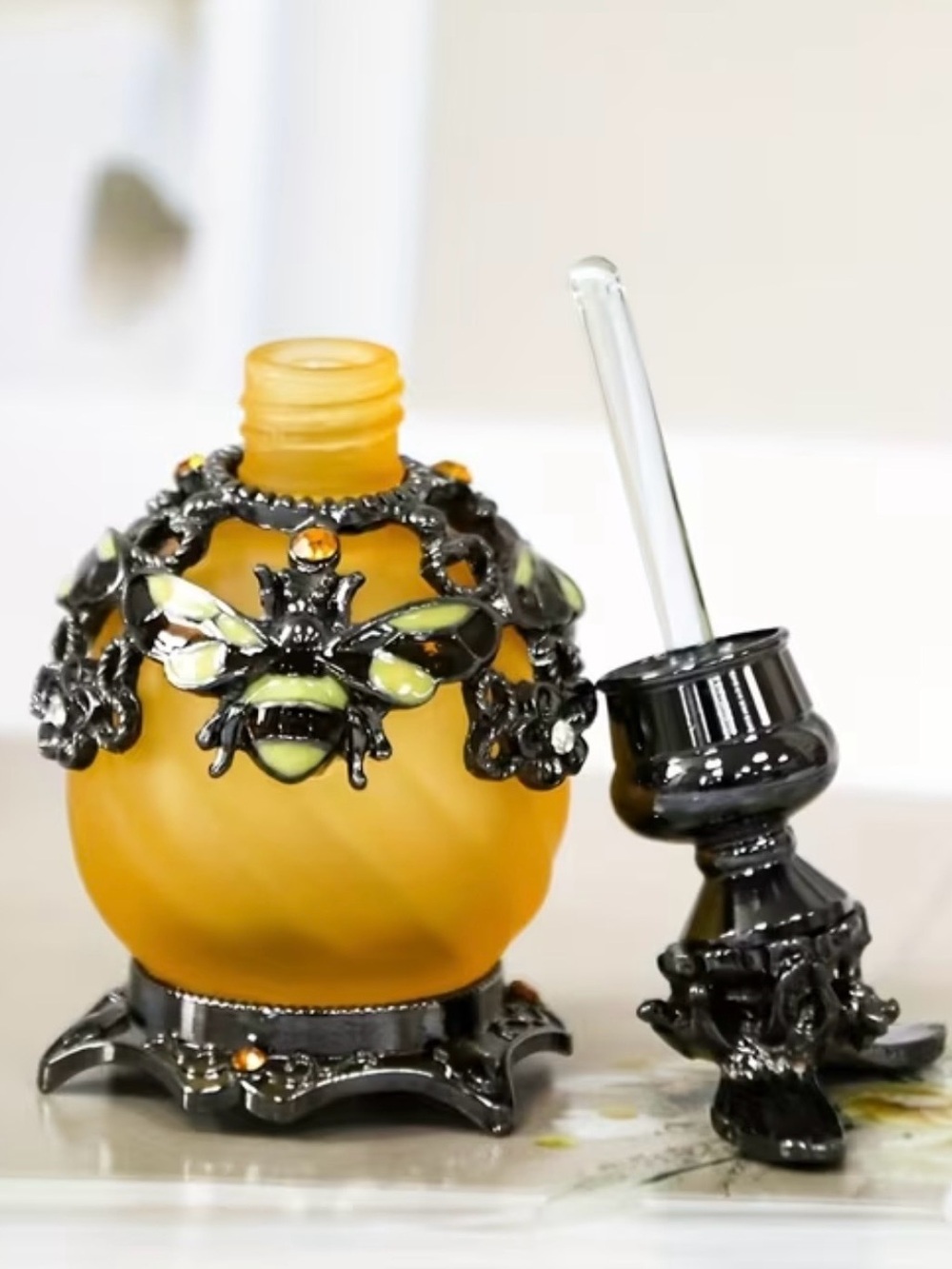 New Bee Motif Decorative Miniature Perfume Bottle in Yellow and Black - Picture 4 of 4